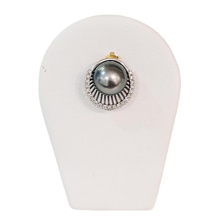Pendentif Or Blanc 18 Ct Perle et Diamants