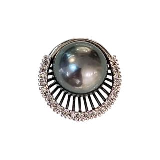Pendentif Or Blanc 18 Ct Perle et Diamants