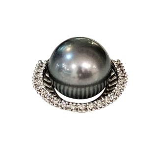 Pendentif Or Blanc 18 Ct Perle et Diamants
