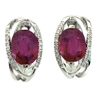 Boucles D'Oreilles Or 18Ct Diamants & Rubis