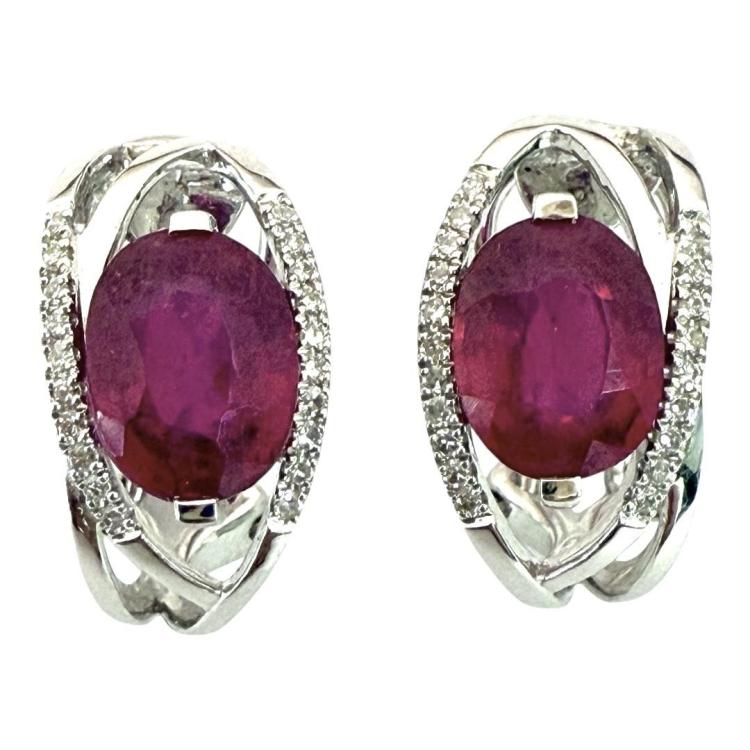 Boucles D'Oreilles Or 18Ct Diamants & Rubis