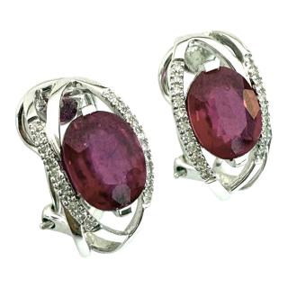 Boucles D'Oreilles Or 18Ct Diamants & Rubis