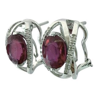 Boucles D'Oreilles Or 18Ct Diamants & Rubis