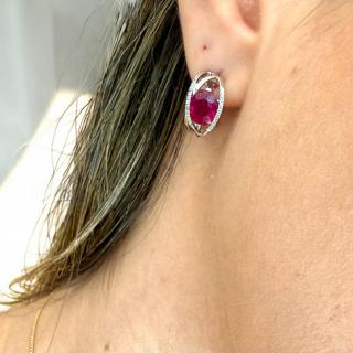 Boucles D'Oreilles Or 18Ct Diamants & Rubis