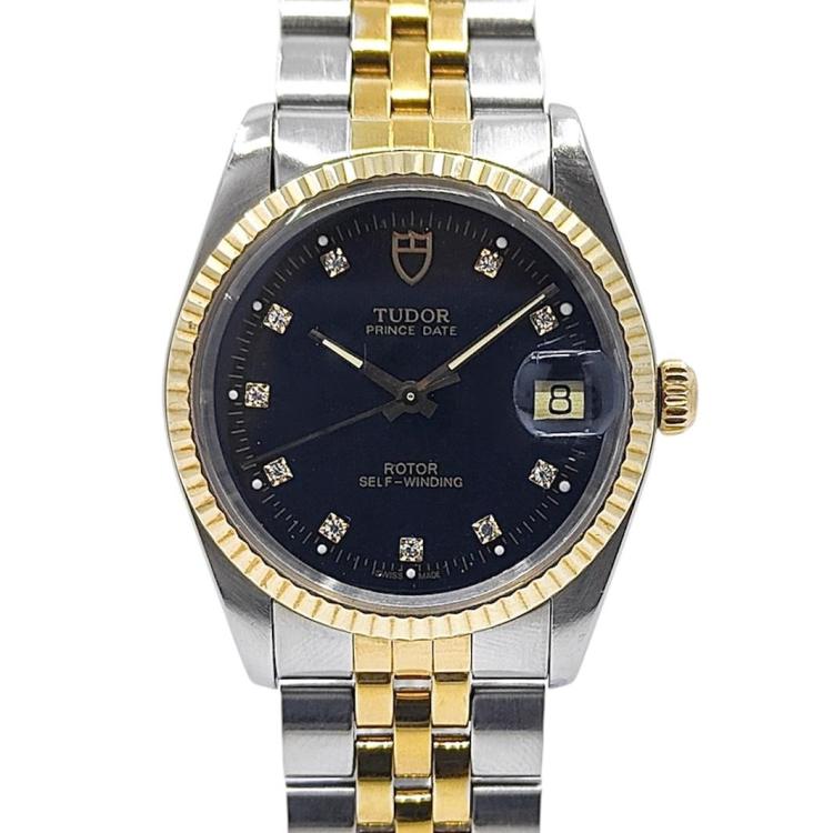 TUDOR ROLEX PRINCE DATE BLACK DIAL DIAMONDS 34MM AUTOMATIQUE