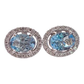 Boucles D'Oreilles Or 18Ct Diamants & Aigue Marine