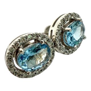 Boucles D'Oreilles Or 18Ct Diamants & Aigue Marine
