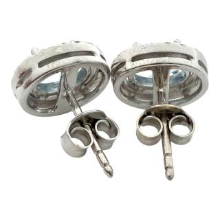 Boucles D'Oreilles Or 18Ct Diamants & Aigue Marine