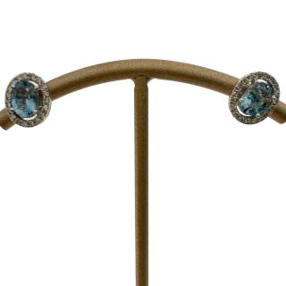 Boucles D'Oreilles Or 18Ct Diamants & Aigue Marine
