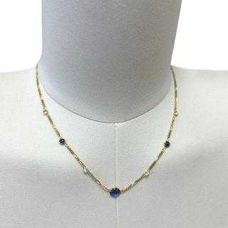 Collier or jaune 18ct avec diamants et pierre bleu