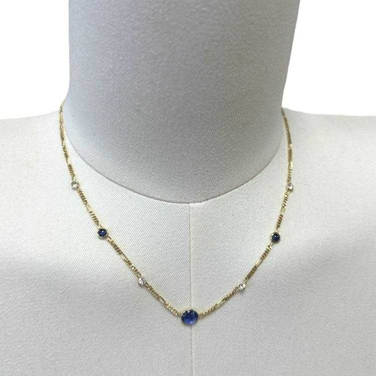 Collier or jaune 18ct avec diamants et pierre bleu