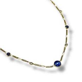Collier or jaune 18ct avec diamants et pierre bleu