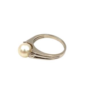 Bague Or Blanc 18 Ct Diamants&Perle