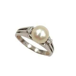 Bague Or Blanc 18 Ct Diamants&Perle
