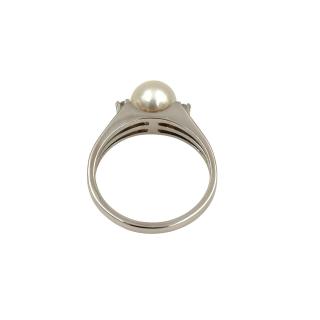 Bague Or Blanc 18 Ct Diamants&Perle