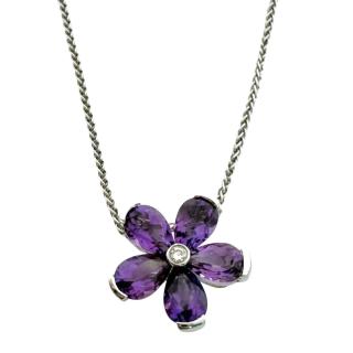 Collier Lionel Meylan Or 18Ct Fleur Amethyste & Brillant
