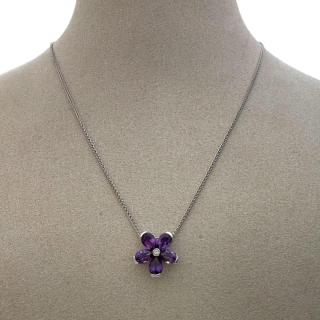 Collier Lionel Meylan Or 18Ct Fleur Amethyste & Brillant