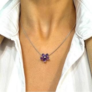 Collier Lionel Meylan Or 18Ct Fleur Amethyste & Brillant