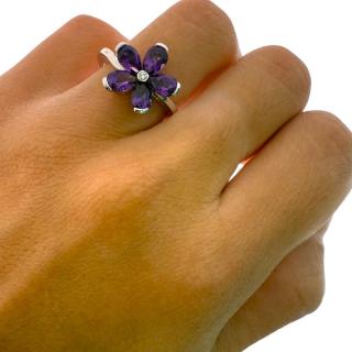 Bague Lionel Meylan Or 18Ct Fleur Amethyste & Brillant