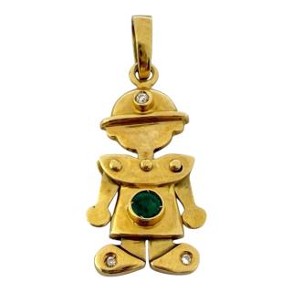 Pendentif Bonhomme Or 18ct Diamants & Emeraude