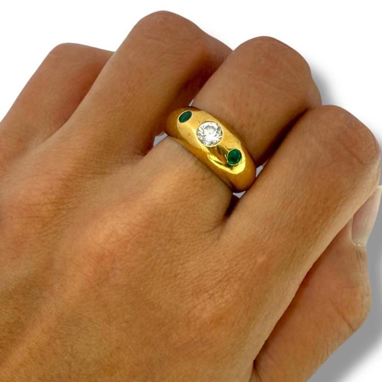 Bague Or 18ct Diamant & Emeraudes