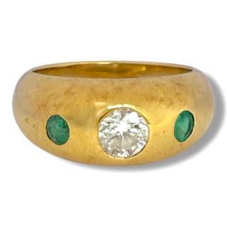 Bague Or 18ct Diamant & Emeraudes