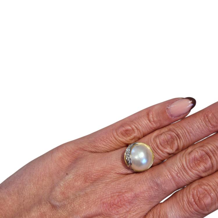 BAGUE OR JAUNE 18 CT ET PERLE
