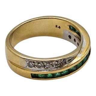 BAGUE OR JAUNE 18 CT DIAMANTS ET ÉMERAUDES