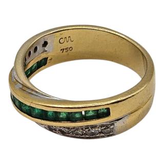 BAGUE OR JAUNE 18 CT DIAMANTS ET ÉMERAUDES
