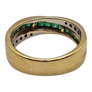 BAGUE OR JAUNE 18 CT DIAMANTS ET ÉMERAUDES