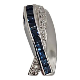 PENDENTIF OR BLANC 18 CT DIAMANTS ET SAPHIRS