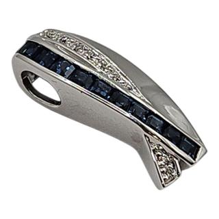 PENDENTIF OR BLANC 18 CT DIAMANTS ET SAPHIRS