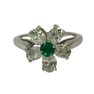 Bague Or Blanc, Diamants et Emeraude