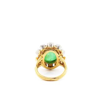 Bague Or Jaune 18k Vintage Emeraud Diamants