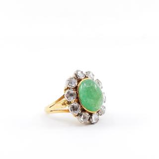 Bague Or Jaune 18k Vintage Emeraud Diamants