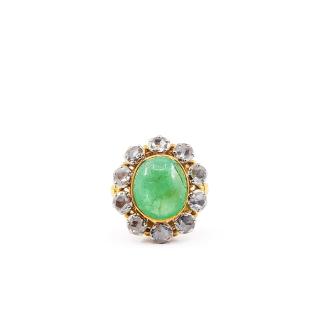 Bague Or Jaune 18k Vintage Emeraud Diamants