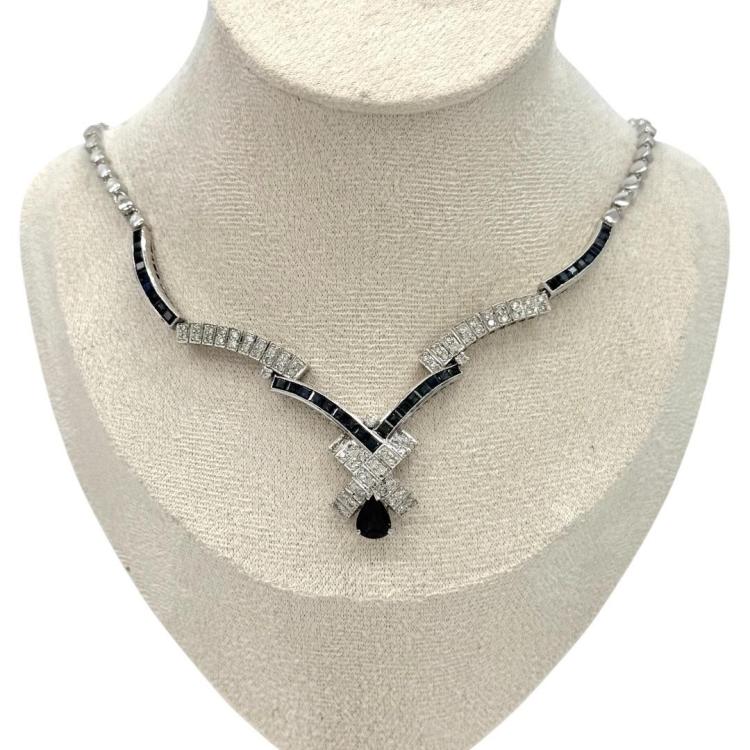 Collier Or 18ct Diamants & Saphirs