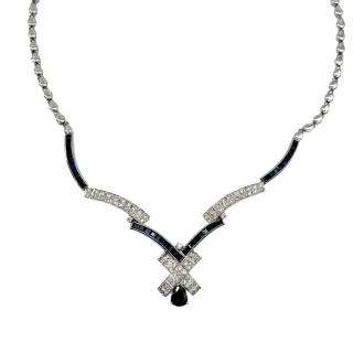 Collier Or 18ct Diamants & Saphirs