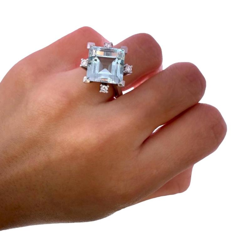 Bague Or 18ct Diamants & Aigue Marine