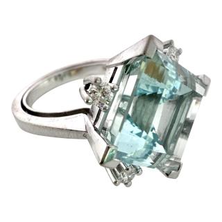 Bague Or 18ct Diamants & Aigue Marine