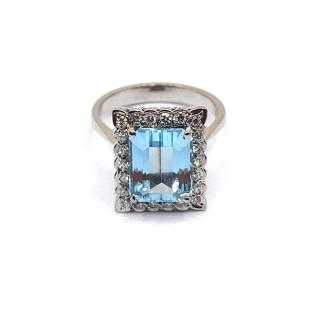 Bague Or gris 18k Aigue-Marine & Diamants