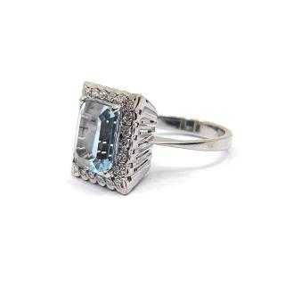 Bague Or gris 18k Aigue-Marine & Diamants