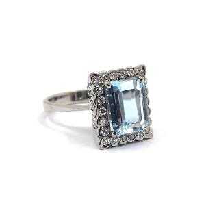 Bague Or gris 18k Aigue-Marine & Diamants