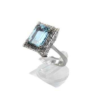 Bague Or gris 18k Aigue-Marine & Diamants