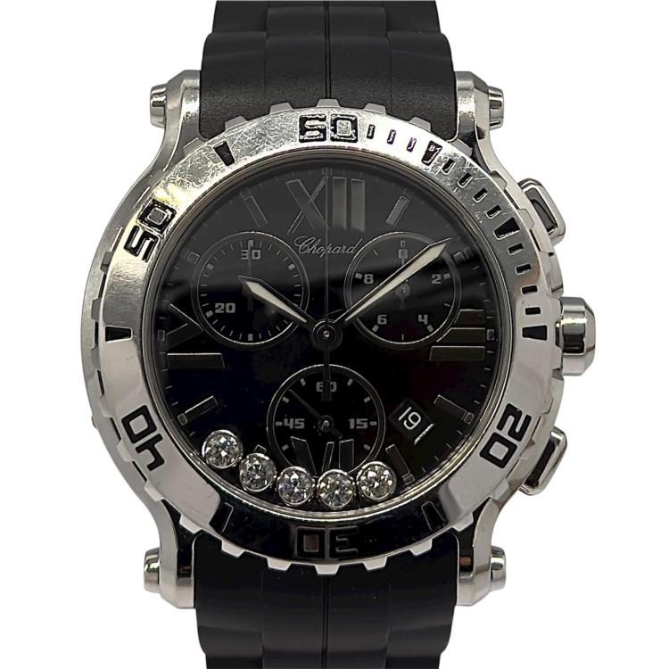 Chopard On strap With Black Dial Happy Sport Round