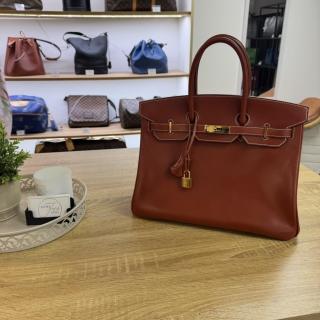 Sac à main Hermès Birkin 35 en Cuir Box Rouge Brique