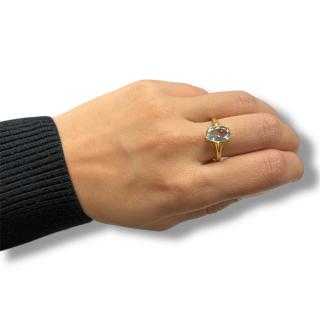 Bague or jaune 18ct avec pierre bleu synthétique