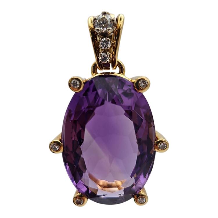 PENDENTIF OR 18CT AMÉTHYSTE ET DIAMANTS