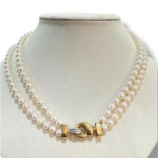 Collier perles Or Jaune & Blanc 18ct et Diamants