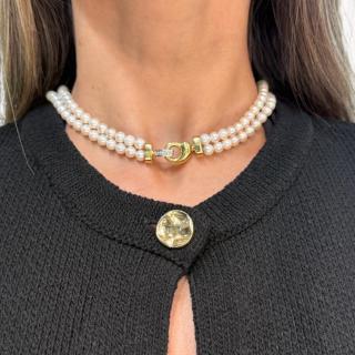Collier perles Or Jaune & Blanc 18ct et Diamants
